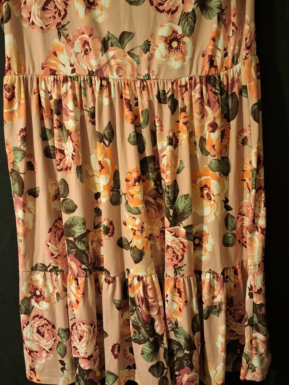 Peach Floral Tiered Casual Dress.